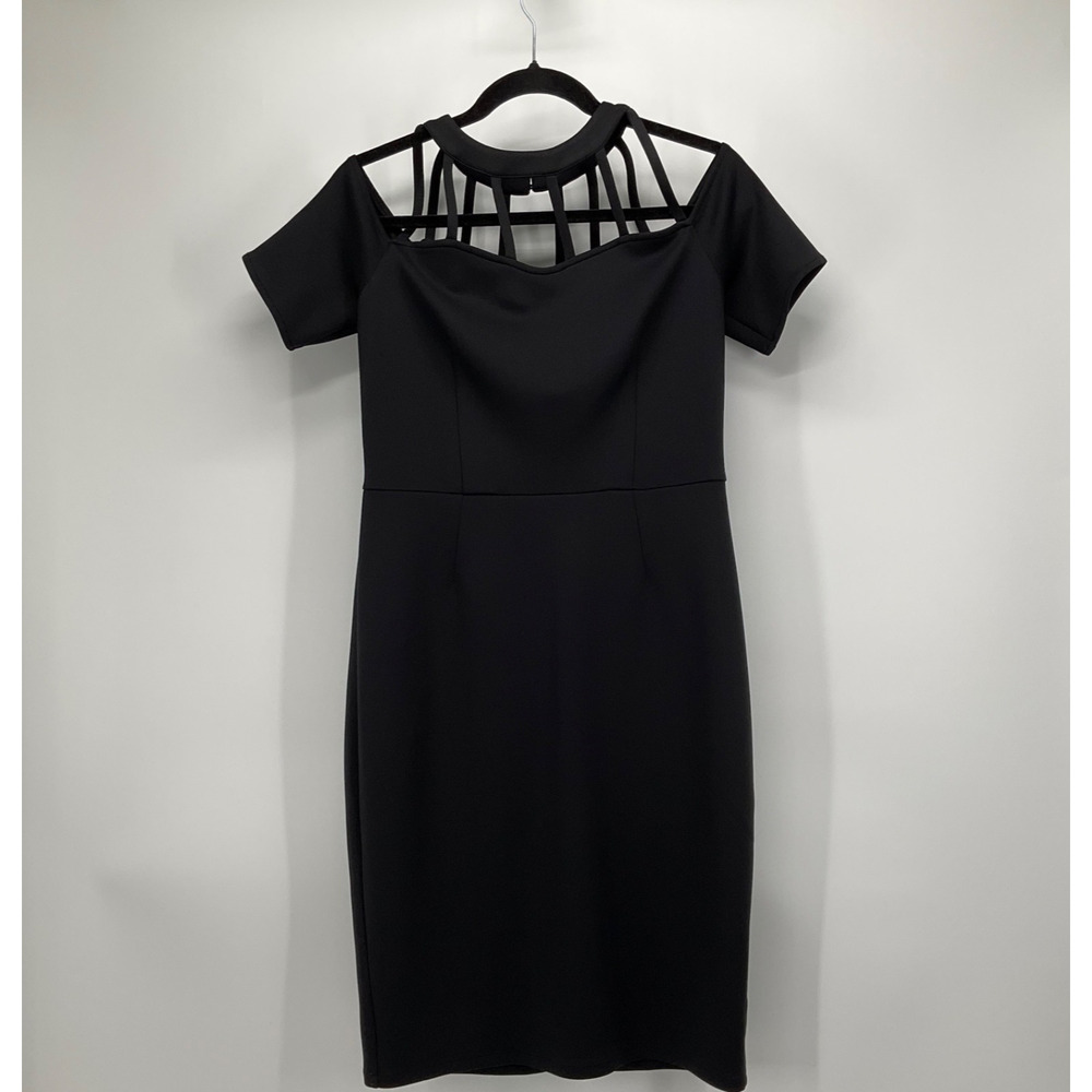 Black Cold Shoulder Cage Neck Bodycon Sheath Dress Medium Witchy Gothcore‎ Zip